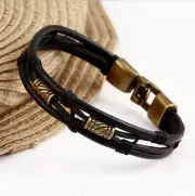 NEW HANDMADE Olmec Apocalypse bronze stainless steel & black leather bracelet