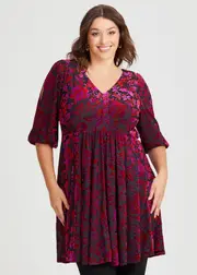 [Taking Shape] Taking Shape Byzantine Split Sleeve Tunic Size 10 in RED / Purple - Plus Size Women's Clothing Red / Purple
