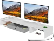 LAPTAIN Monitor Stand with Drawer, Dual Monitor Stand Riser with Adjustable Leng