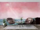 3D Sunlit Seascape Pink Self-adhesive Removeable Wallpaper Wall Mural
