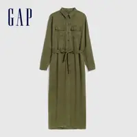 在飛比找蝦皮商城優惠-Gap 女裝 時尚直筒型襯衫式編織長版洋裝-橄欖綠(5938