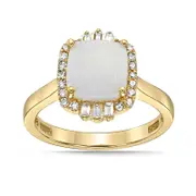 8.0mm Cushion-Cut Opal and 0.20 CT. T.W. Natural Diamond Ornate Frame Ring in Solid 10K Yellow Gold