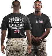 [Purple Print House] British Army Veteran T Shirt Mens - Ex Armed Forces Marine Navy Air Force Gift for Him Birthday Christmas - Union Jack Flag Top Grandad Dad