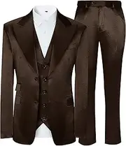 [ZKHOECR] Tuxedo for Men 3 Piece Slim Fit Mens Suit Two Button Peak Lapel Solid Suit Jacket Vest Pant Set Business Wedding Suit