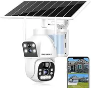[GENBOLT] Solar WiFi Security Camera Outdoor Wireless, 8W 15600mAh Battery Powered Home Surveillance Camera CCTV with Dual View, Dual Lens Spotlight IP Camera with Color Night, PIR Detection