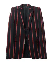 Alexander McQueen T-Bar Chain Fastened Striped Blazer IT40,IT38 Black/Red/Gold