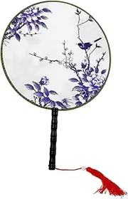 CLISPEED Vintage Hand Fan with Peony Bird Design Traditional Chinese Dancing Fan with Tassel for Weddings Performances and Home Decoration Lightweight Portable