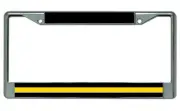 Thin Yellow Line Security Guard Chrome License Plate Frame