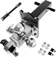 Adjustable Tow Bar for 2 Inch Receiver, 6 Inch Drop & Rise Heavy Duty Tow Hitch with Locks & Pin & Rotating Shackle, Tri-Ball (1-7/8" x 2" x 2-5/16")