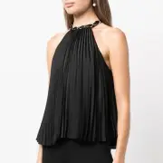 Alice + Olivia Alycia Gold Chain Neck Pleated High Neck Swing Tank Top Large
