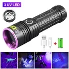 60W 3LED UV Torch 365nm Black Light USB Rechargeable Inspection Lamp Flashlight#