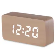 TODO LED Digital Alarm Clock 3 Alarm 115 Colour Display USB Power Woodgrain - Beige