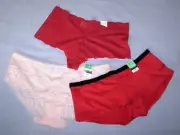 3 JACLYN SMITH sz M Panties Red Boyshorts black trim Pink Lace Red Lace Hipsters