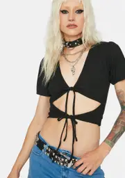 Impolite Society Tie Front Cutout Crop Top