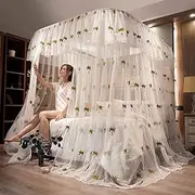 Mosquito Net for Double Bed, Princess Bed Canopy, 3 Corners Side Openings Polyester Curtain Bedding U-Shaped Track Easy Installation,Coconut Trees,200 * 220cm