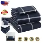 100% Cotton Flannel Twin XL Sheets - Navy Checkered Design, Ultra-Soft Comfort