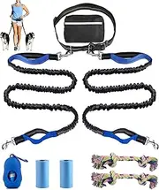 Hands Free Dog Leash,Double Dog Leash with Dog Poop Bags and Dog Rope Toy,Waist Leash for Dog Walking,Running Leash for Dogs