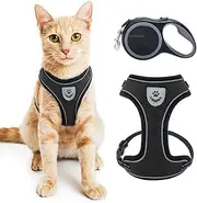 PUPTECK Cat Harness and Retractable Leash Set - Escape Proof Reflective Mesh Walking Vest with Adjustable 16.5ft Leash for Cats Puppies Small Dog,Black