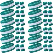 [Eurzom] Bulk Sweatband Set - 12 Sweat Absorbing Headbands and 24 Cotton Wristbands for Gym, Sports, Men and Women