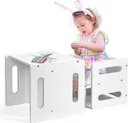 Montessori Kids Table and Chair Set, Weaning Table and Chair, Small Office Chair Natural Bamboo Activity Table and Chairs for 1-3 Years Old Kids, Reading and Toys