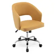 Giantex Modern Rolling Office Chair Height Adjustable Leisure Chair Swivel Upholstered Chair Hollow Out Back Yellow