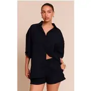 Black Mid Rise Floaty Shorts, Black