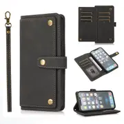 Phone Case Leather Crossbody Wallet Purse Case For iPhone11/12/13 Series-Black