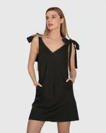 [Belle & Bloom] Burning Love Tie Shoulder Mini Dress - Black