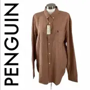 Original Penguin Orange and Blue Plaid Button Up Shirt - Size XL