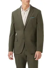 [Van Heusen] Sharkskin Plain Slim Suit Jacket in Olive
