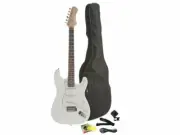Fever Full Size Electric Guitar w/Gig Bag, Tuner, Cable, Strap & Strings, White