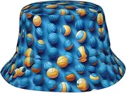 [YANYU] Blue Volleyball Print Winter Sun Hats for Unisex Bucket Hat Sun Protection Beach Fishing Activities Hat, Black, One Size