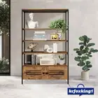 Bookshelf 5 Tiers Display Book Cube Shelves Storage Bookcase Cabinet w/2 Doors
