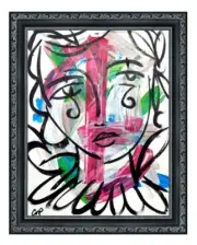 CORBELLIC EXPRESSIONISM 14X17 JOKER JESTER WOMAN PORTRAIT LARGE PAPER PAINTING