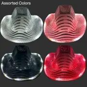 1 Dozen Light-up Party Cowboy Hats - Sequin Cowboy Hats Assorted Colors 12 Pcs