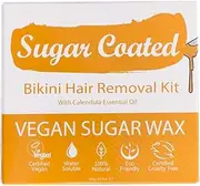 Sugar Coated Hair Removal Wax Kit for Bikini Line, Sugar Wax for Bikini Area with Wax Strips, Gentle and Non-Damaging Waxing Kit, Contains Essential Calendula Oil to Calm Skin 200g
