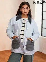 Navy Patched Corduroy Collar Worker Jacket (E97332) | $160