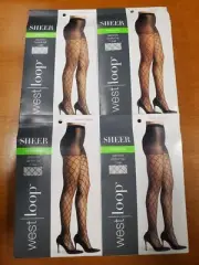 4 Pairs: Sheer Diamond Fishnet Pantyhose Control Top Jet Black *Size C* (AE1877)