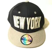 NEW YORK DARK BLUE & GRAY KIDS BASEBALL HAT Embroidered Adjustable Snapback Cap