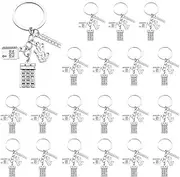 [iMagitek] 20 Pcs Math Teacher Keychain Math Physics, Architect, Architectural Engineer Teacher Keychain Calculator Ruler Notebook Pen Container Keychain, Silver