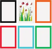 21 x 30 CM Picture Frame Set of 6,Stick-On Frames for Kid's A4 Watercolour,Simple Paperboard Photos Display for Wall Mounting,Multi-Colored Picture Frames Collage Wall Decor,Office Living Room Decor