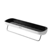 Ecoco Bathroom Organizer Wall Mount Home Towel Shelf Shampoo Rack With Bar Storage Accessories Black Shelves