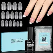 TOMICCA Short Almond Matte Nail Tips & 8ml Nail Glue Kit,150 PCS Full Cover Artificial Soft Gel Nail Tips, no file,For Quickly Extend Nails，Nail Salons and Home