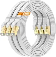 Surplay Cat8 10FT-3Pack Ethernet Cable,White-40Gbps Internet Network Cord,High Speed Gold-Plated RJ45 Double Shielded with Ground Wire & Cable-Tie for PS5/4,PC,Xbox,Hub,Router
