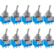 Taiss 10Pcs DPDT Mini Toggle Switch 6-Pin 2 Position ON/ON Miniature Toggle 6A