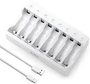 EBL 9010 AA AAA Battery Charger - Independent 8 Bay Charger with High Charging Speed for 1.2V Ni-MH Ni-CD Rechargeable Batteries（USB Cable Provided）