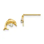 14k Yellow Gold Children's CZ Animal Dolphin Post Earrings Madi K Kids Jewelry