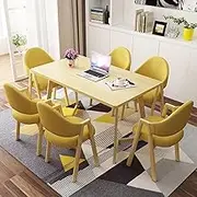 Industrial Dining Table Set with 6 Chairs Long Wooden Dining Table for Kitchen & Dining Room Large Conference Table Easy to Clean Yellow