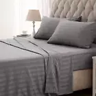Striped Cooling Bed Sheets King Size Set 4 Piece - Super Soft Fitted
