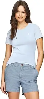 [Tommy Hilfiger] Women's W S/S Crew New Fave CORE T-Shirts, Breezy Blue, LG